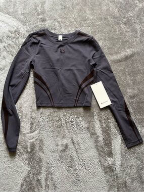 🆕Lululemon Wunder Train cropped LS *Flock, Atmospheric Purple/Nightmoth, size 4